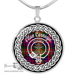 Carnegie Tartan Crest Clan Scotland Tartan Plaid Circle Pendant Necklace Jewelry Gift For Women