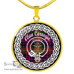 Carnegie Tartan Crest Clan Scotland Tartan Plaid Circle Pendant Necklace Jewelry Gift For Women