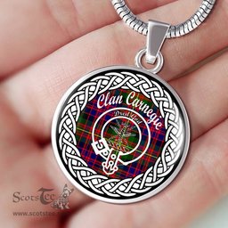 Carnegie Tartan Crest Clan Scotland Tartan Plaid Circle Pendant Necklace Jewelry Gift For Women