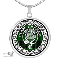 Graham Tartan Crest Clan Scotland Tartan Plaid Circle Pendant Necklace Jewelry Gift For Women