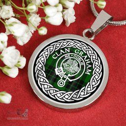 Graham Tartan Crest Clan Scotland Tartan Plaid Circle Pendant Necklace Jewelry Gift For Women