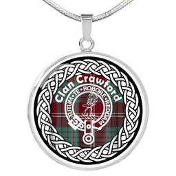 Crawford Tartan Crest Clan Scotland Tartan Plaid Circle Pendant Necklace Jewelry Gift For Women