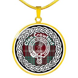 Crawford Tartan Crest Clan Scotland Tartan Plaid Circle Pendant Necklace Jewelry Gift For Women