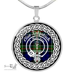 Kirkpatrick Tartan Crest Clan Scotland Tartan Plaid Circle Pendant Necklace Jewelry Gift For Women