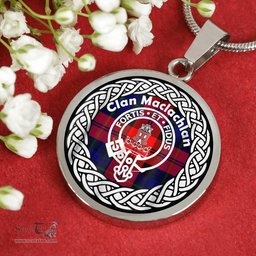 Maclachlan Tartan Crest Clan Scotland Tartan Plaid Circle Pendant Necklace Jewelry Gift For Women