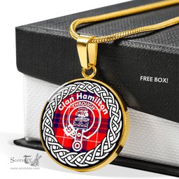 Hamilton Tartan Crest Clan Scotland Tartan Plaid Circle Pendant Necklace Jewelry Gift For Women
