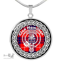 Hamilton Tartan Crest Clan Scotland Tartan Plaid Circle Pendant Necklace Jewelry Gift For Women