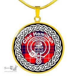 Hamilton Tartan Crest Clan Scotland Tartan Plaid Circle Pendant Necklace Jewelry Gift For Women