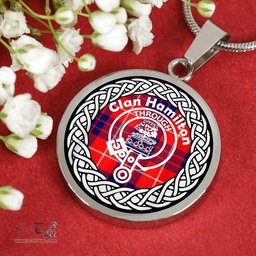 Hamilton Tartan Crest Clan Scotland Tartan Plaid Circle Pendant Necklace Jewelry Gift For Women