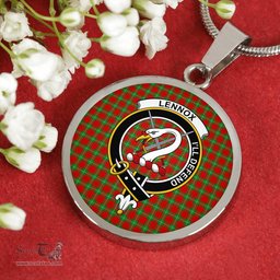 Lennox Tartan Crest Clan Scotland Tartan Plaid Circle Pendant Necklace Jewelry Gift For Women