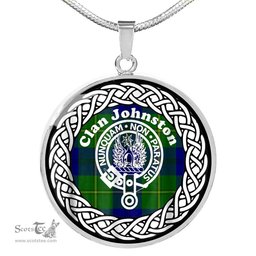 Johnston Tartan Crest Clan Scotland Tartan Plaid Circle Pendant Necklace Jewelry Gift For Women