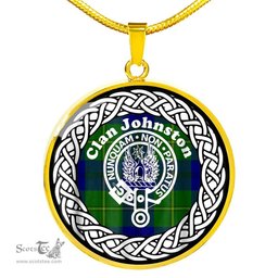Johnston Tartan Crest Clan Scotland Tartan Plaid Circle Pendant Necklace Jewelry Gift For Women