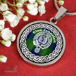 Johnston Tartan Crest Clan Scotland Tartan Plaid Circle Pendant Necklace Jewelry Gift For Women