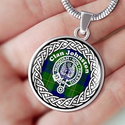 Johnston Tartan Crest Clan Scotland Tartan Plaid Circle Pendant Necklace Jewelry Gift For Women