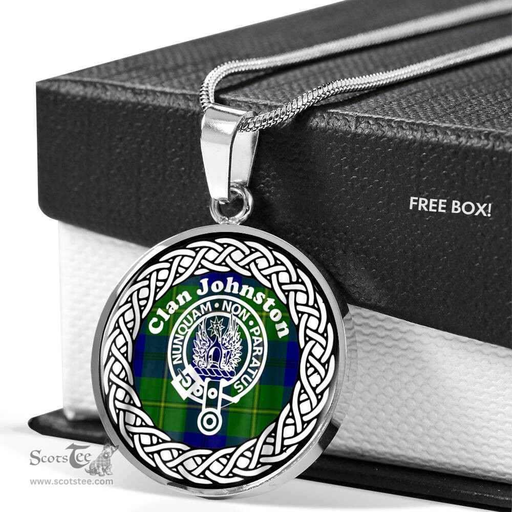 Johnston Tartan Crest Clan Scotland Tartan Plaid Circle Pendant Necklace Jewelry Gift For Women