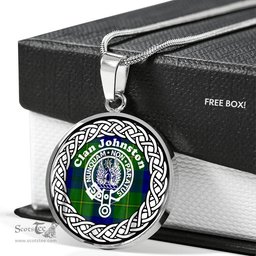 Johnston Tartan Crest Clan Scotland Tartan Plaid Circle Pendant Necklace Jewelry Gift For Women