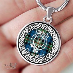 Ingram Tartan Crest Clan Scotland Tartan Plaid Circle Pendant Necklace Jewelry Gift For Women