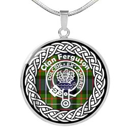 Ferguson Tartan Crest Clan Scotland Tartan Plaid Circle Pendant Necklace Jewelry Gift For Women