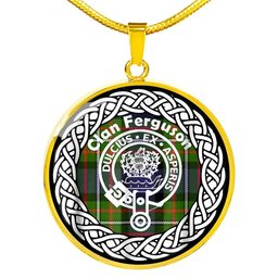 Ferguson Tartan Crest Clan Scotland Tartan Plaid Circle Pendant Necklace Jewelry Gift For Women