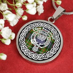 Ferguson Tartan Crest Clan Scotland Tartan Plaid Circle Pendant Necklace Jewelry Gift For Women