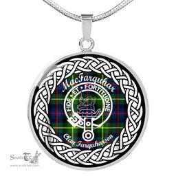 MacFarquhar Tartan Crest Clan Scotland Tartan Plaid Circle Pendant Necklace Jewelry Gift For Women