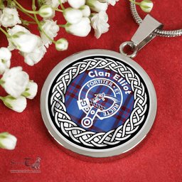 Eliiot Tartan Crest Clan Scotland Tartan Plaid Circle Pendant Necklace Jewelry Gift For Women