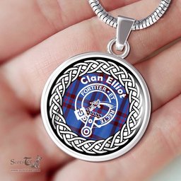 Eliiot Tartan Crest Clan Scotland Tartan Plaid Circle Pendant Necklace Jewelry Gift For Women