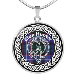 Hunter Tartan Crest Clan Scotland Tartan Plaid Circle Pendant Necklace Jewelry Gift For Women