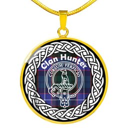 Hunter Tartan Crest Clan Scotland Tartan Plaid Circle Pendant Necklace Jewelry Gift For Women