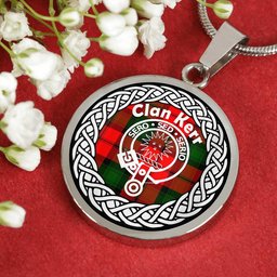 Kerr Tartan Crest Clan Scotland Tartan Plaid Circle Pendant Necklace Jewelry Gift For Women