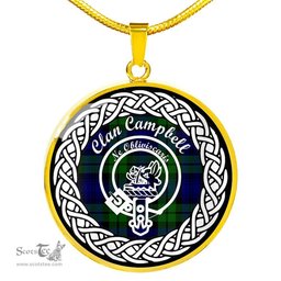 Campbell Tartan Crest Clan Scotland Tartan Plaid Circle Pendant Necklace Jewelry Gift For Women