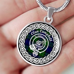 Campbell Tartan Crest Clan Scotland Tartan Plaid Circle Pendant Necklace Jewelry Gift For Women
