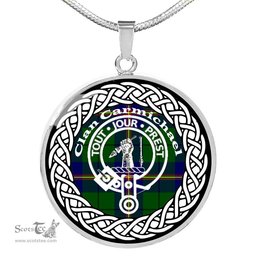 Carmichael Tartan Crest Clan Scotland Tartan Plaid Circle Pendant Necklace Jewelry Gift For Women