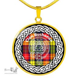 Buchanan Tartan Crest Clan Scotland Tartan Plaid Circle Pendant Necklace Jewelry Gift For Women