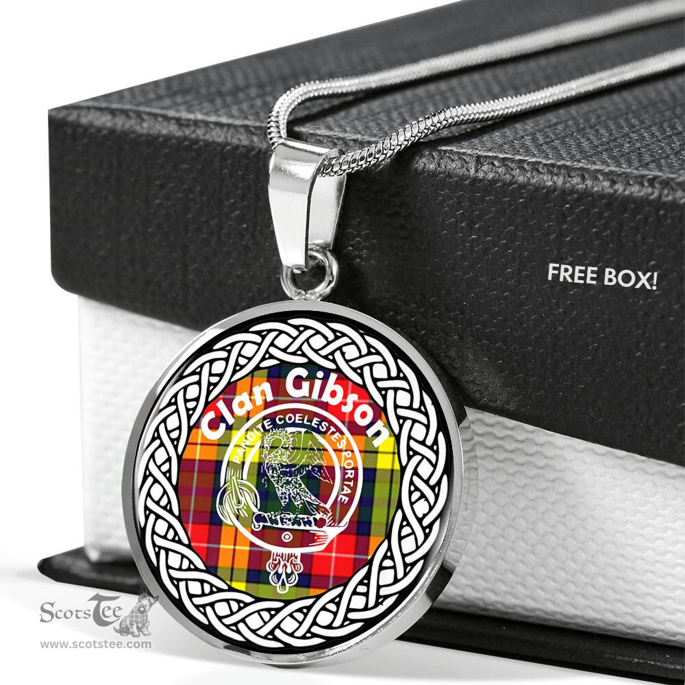 Gibson Tartan Crest Clan Scotland Tartan Plaid Circle Pendant Necklace Jewelry Gift For Women