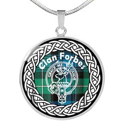 Forbes Tartan Crest Clan Scotland Tartan Plaid Circle Pendant Necklace Jewelry Gift For Women