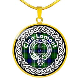 Lamont Tartan Crest Clan Scotland Tartan Plaid Circle Pendant Necklace Jewelry Gift For Women