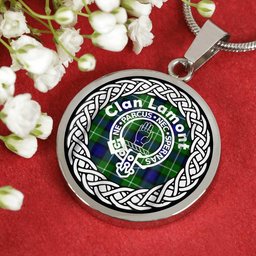 Lamont Tartan Crest Clan Scotland Tartan Plaid Circle Pendant Necklace Jewelry Gift For Women