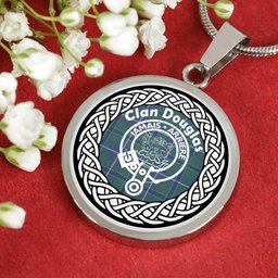 Douglas Tartan Crest Clan Scotland Tartan Plaid Circle Pendant Necklace Jewelry Gift For Women