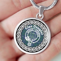 Douglas Tartan Crest Clan Scotland Tartan Plaid Circle Pendant Necklace Jewelry Gift For Women