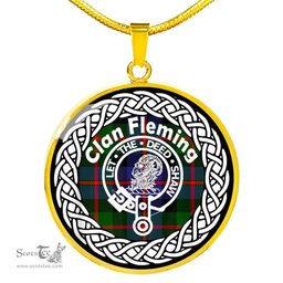 Fleming Tartan Crest Clan Scotland Tartan Plaid Circle Pendant Necklace Jewelry Gift For Women