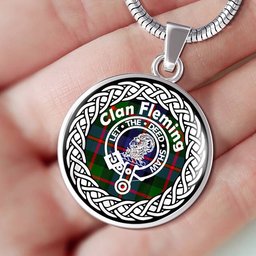Fleming Tartan Crest Clan Scotland Tartan Plaid Circle Pendant Necklace Jewelry Gift For Women