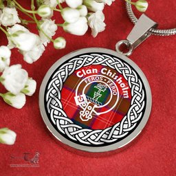 Chisholm Tartan Crest Clan Scotland Tartan Plaid Circle Pendant Necklace Jewelry Gift For Women