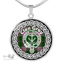 Gray Tartan Crest Clan Scotland Tartan Plaid Circle Pendant Necklace Jewelry Gift For Women
