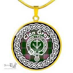 Gray Tartan Crest Clan Scotland Tartan Plaid Circle Pendant Necklace Jewelry Gift For Women
