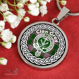 Gray Tartan Crest Clan Scotland Tartan Plaid Circle Pendant Necklace Jewelry Gift For Women