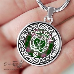 Gray Tartan Crest Clan Scotland Tartan Plaid Circle Pendant Necklace Jewelry Gift For Women