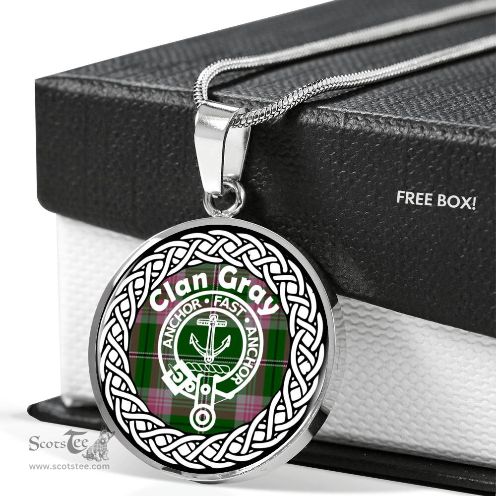 Gray Tartan Crest Clan Scotland Tartan Plaid Circle Pendant Necklace Jewelry Gift For Women