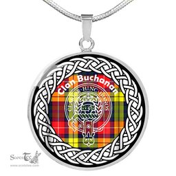 Buchanan Tartan Crest Clan Scotland Tartan Plaid Circle Pendant Necklace Jewelry Gift For Women