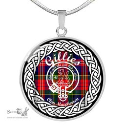 Gillies Tartan Crest Clan Scotland Tartan Plaid Circle Pendant Necklace Jewelry Gift For Women
